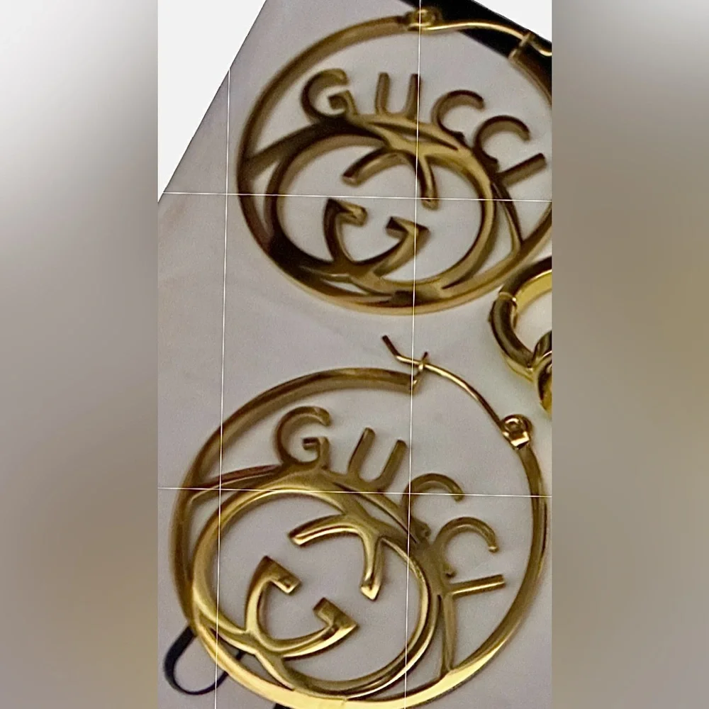 Gold Plated Double G Interlocking Logo Hoop Earrings